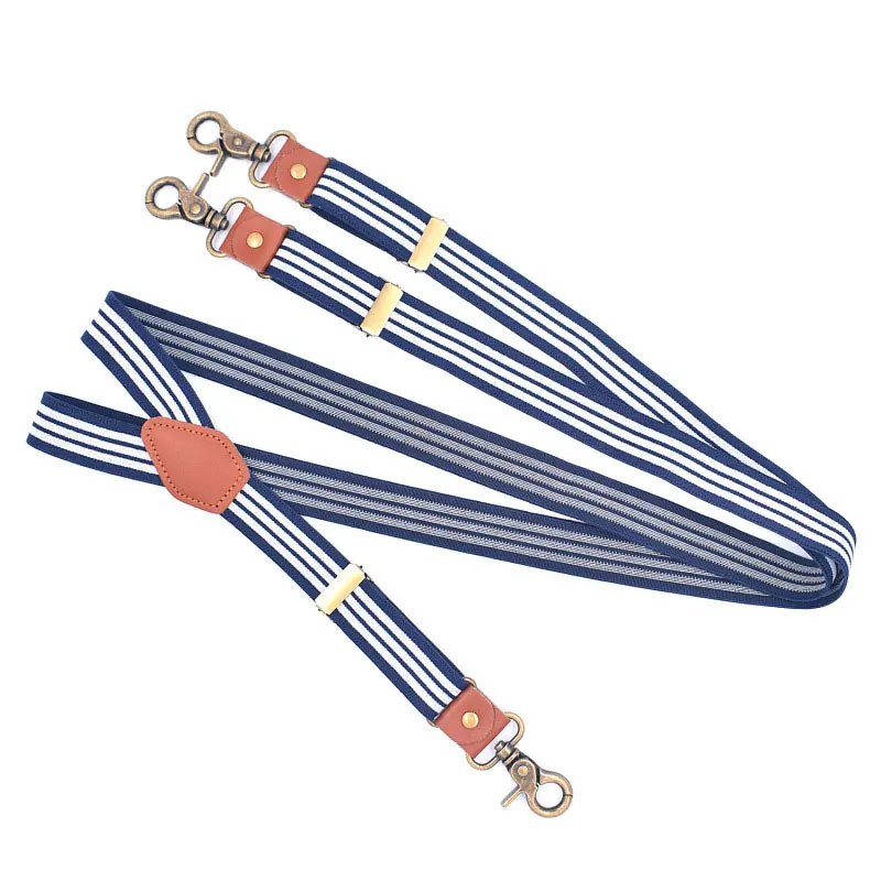 Striped Suspenders with Swivel Hooks Suspender Y Back 3 Clips Adjustable Elastic Trouser Braces Belts Loops for Men Women