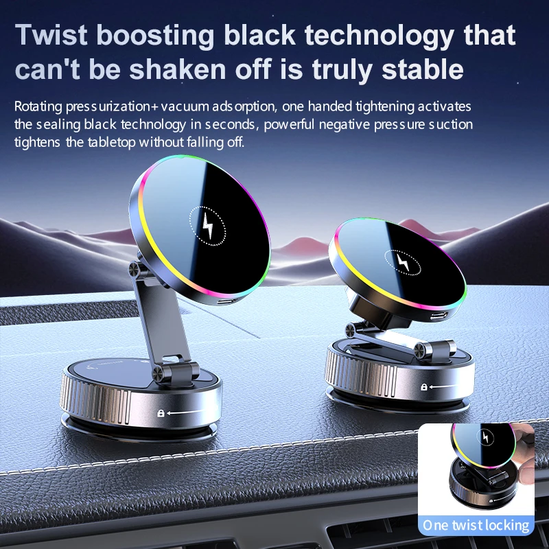 Cooling Wireless Charger Car Mount with RGB Breathing Light and Magnetic Suction Bracket