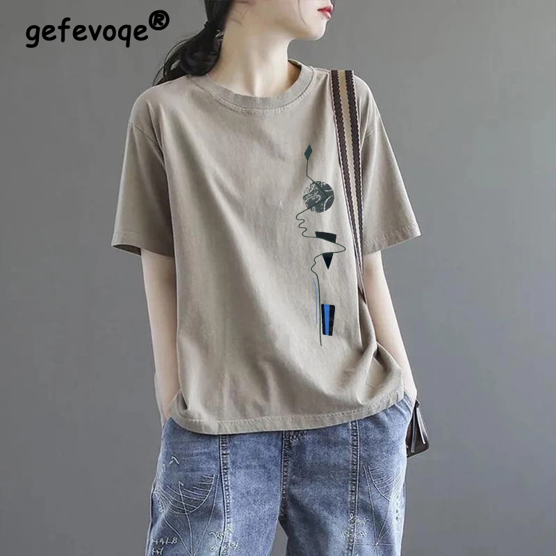 

Женская одежда 2024, летние модные футболки с графическим принтом Y2K, свободные футболки с коротким рукавом, женский простой Повседневный пуловер с круглым вырезом, топы