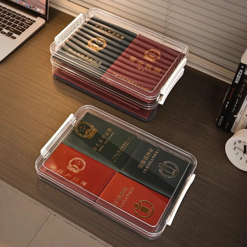 Transparent Document Storage Box A4 File Certificate Organizer Home Important Items Storage Box Household Essential Document... - 3
