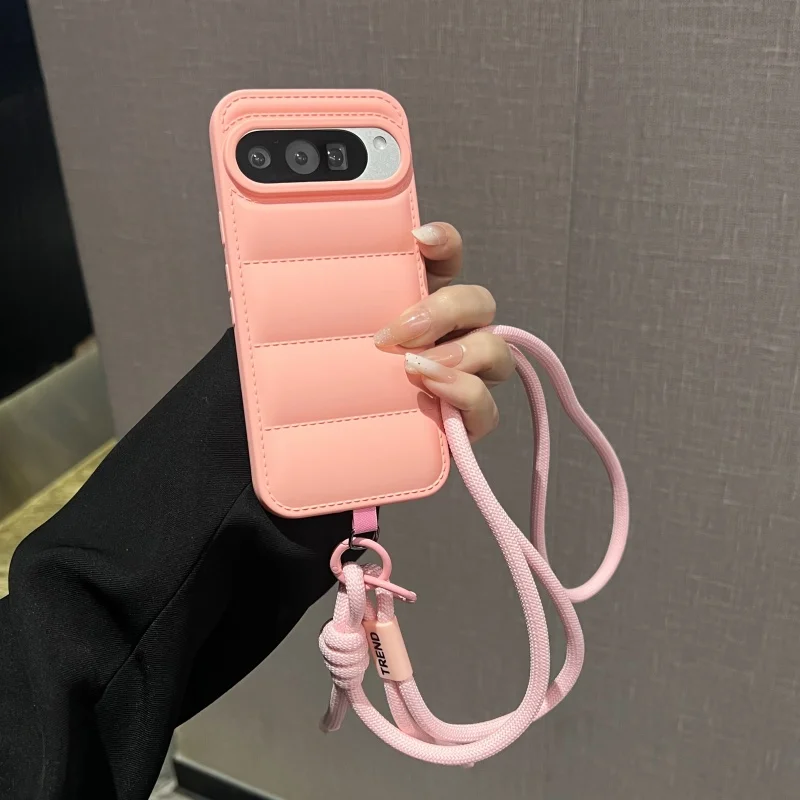 Versatile Crossbody Fashion Down Jacket Case with Adjustable Lanyard - Long Strap Solid Color Soft Cover