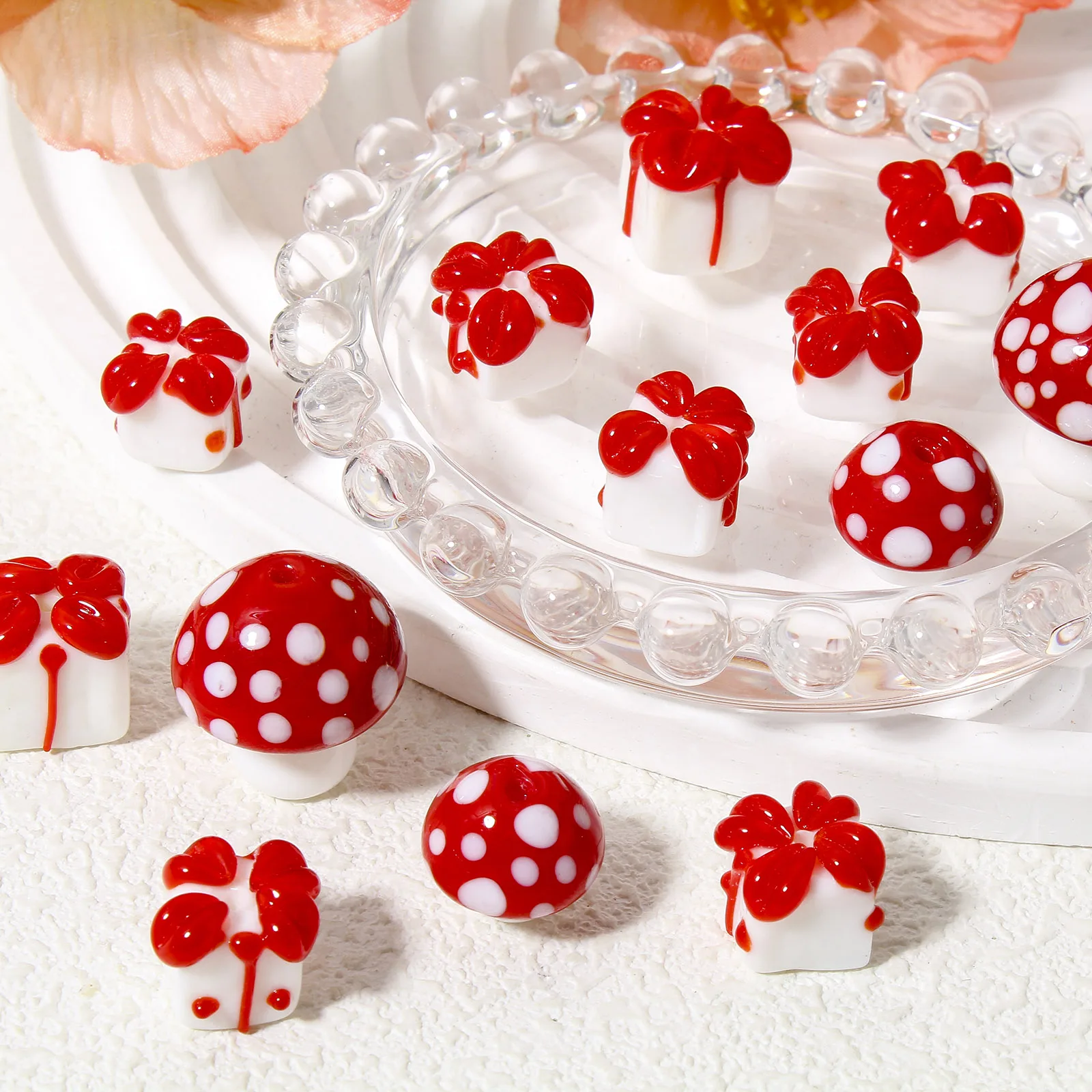 18 Perline Lampwork A Forma Di Fungo In Cristallo Fatte A Mano – 3 Stili, Forate Per Collane, Bracciali, Orecchini E Portachiavi DIY