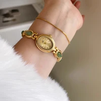 Montre-Bracelet en Jade naturel pour femmes, montres de luxe à Quartz doré de haute qualité, montres-bracelets élégantes pour femmes 5
