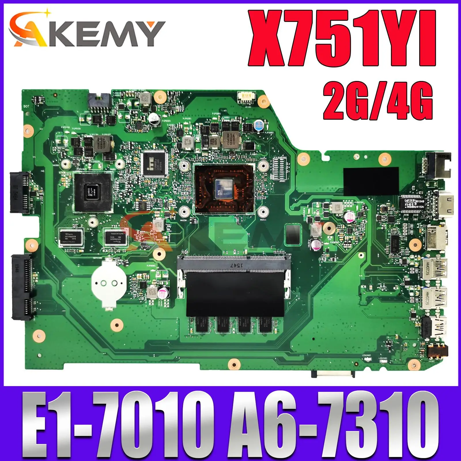 

Материнская плата для ноутбука X751YI для ASUS X751Y X751YI K751Y, материнская плата 2 Гб, графическая карта 2 ГБ/4 ГБ ОЗУ, зеркальная ЦПУ A6-7310