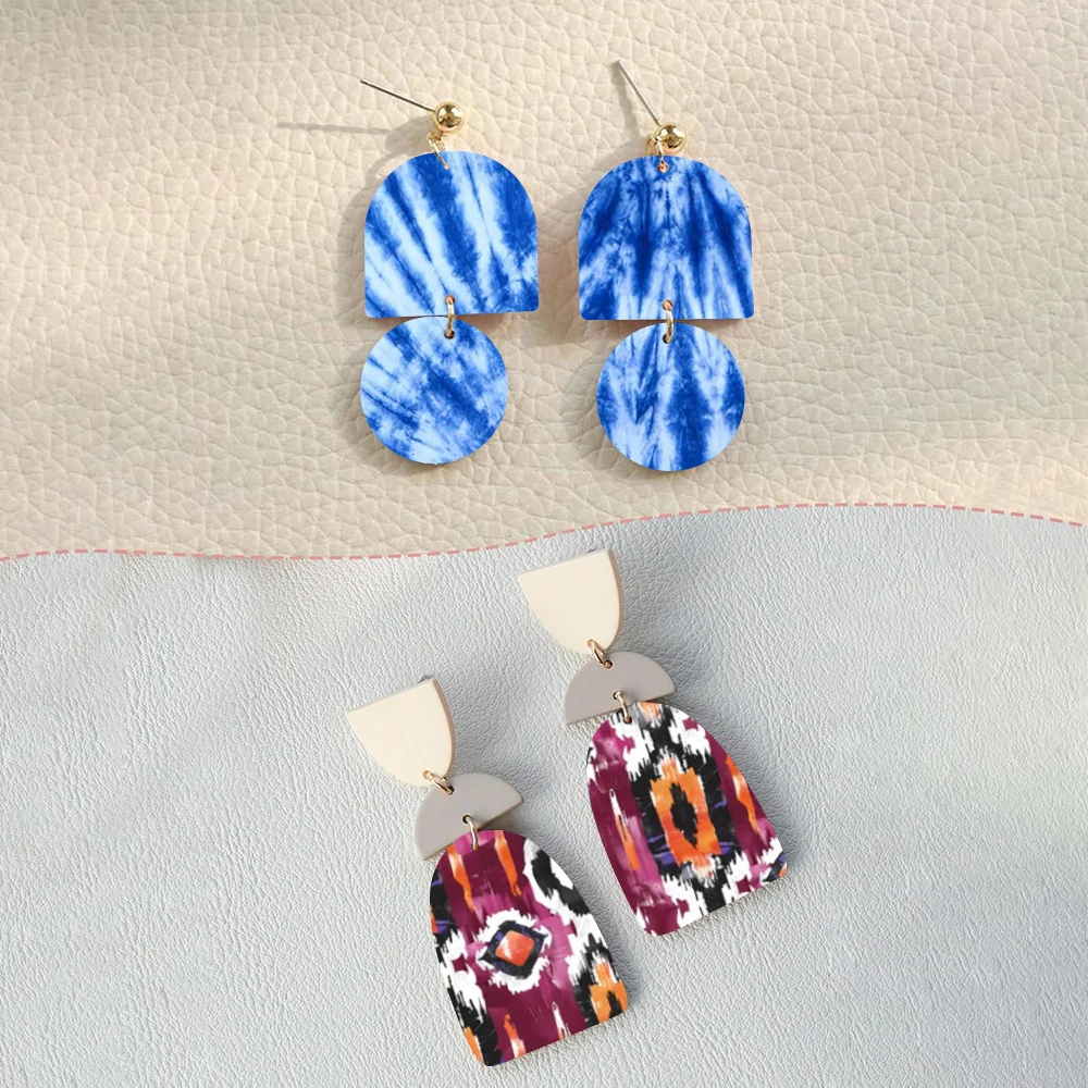 4pcs 폴리머 클레이 전사지 일회용 스티커 DIY 귀걸이 선물용 컬러 패턴 꽃 기하학적 복고풍 패턴 디자인