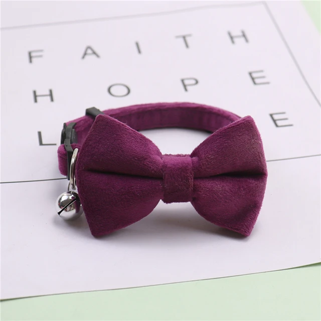 Safety Elastic Bowtie Cat Collar Bell Adjustable Buckle Bow Tie Plush Collar Small Dog Velvet Pet Supplier Suede Collar 5