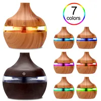 5V 2W 300ML Water Capacity Air Humidifier Essential Oil Diffuser USB Ultrasonic Dark Wood Light Grain LED Light for House Room 1