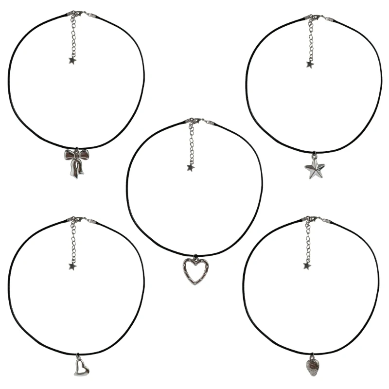 

Steampunk Bowknot Pendant Necklace Black PU Rope Chain Butterfly Pendant Clavicle Chain Choker Necklace Women Dropship