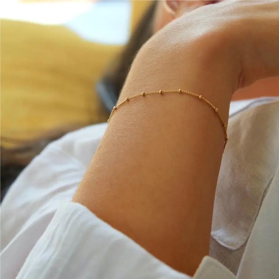

G&D Fashion Satellite Chain Stainless Steel Gold Plated Adjustable Beaded Cable Multi Layer Wrist Wear For Women Jewelry