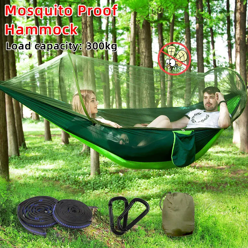 Portable Hammock with Mosquito Net Outdoor Camping Mosquito Proof 290x140cm Pole Hammock swing Anti-rollover Nylon Rocking Chair