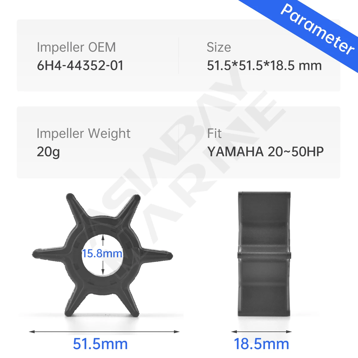 Water Pump Impeller 6H4-44352-01 6H4-44352-02 for Yamaha Outboard Motor Engine 20hp 25hp 30hp 40hp 50hp Ship Boat Parts