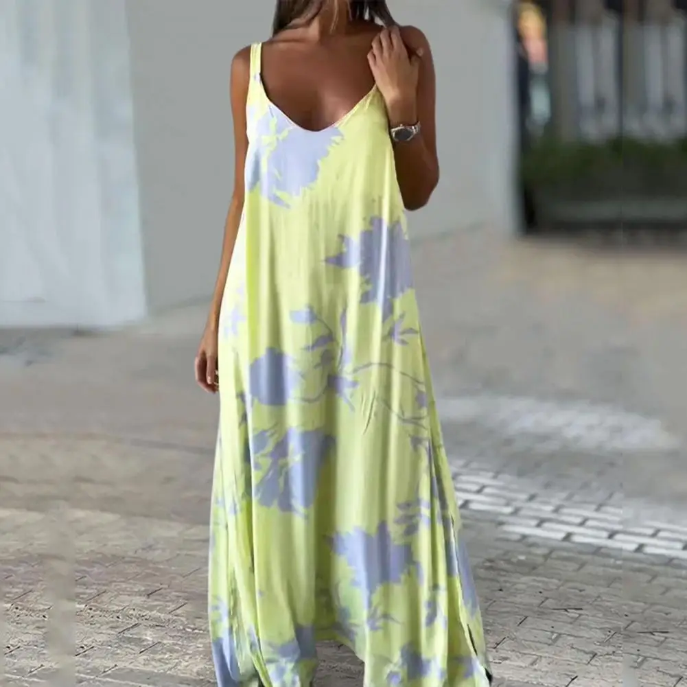 

Women Beach Maxi Dress Floral Print V Neck Maxi Dress for Women Backless Vacation Beach Style Sundress with Contrast for Summer