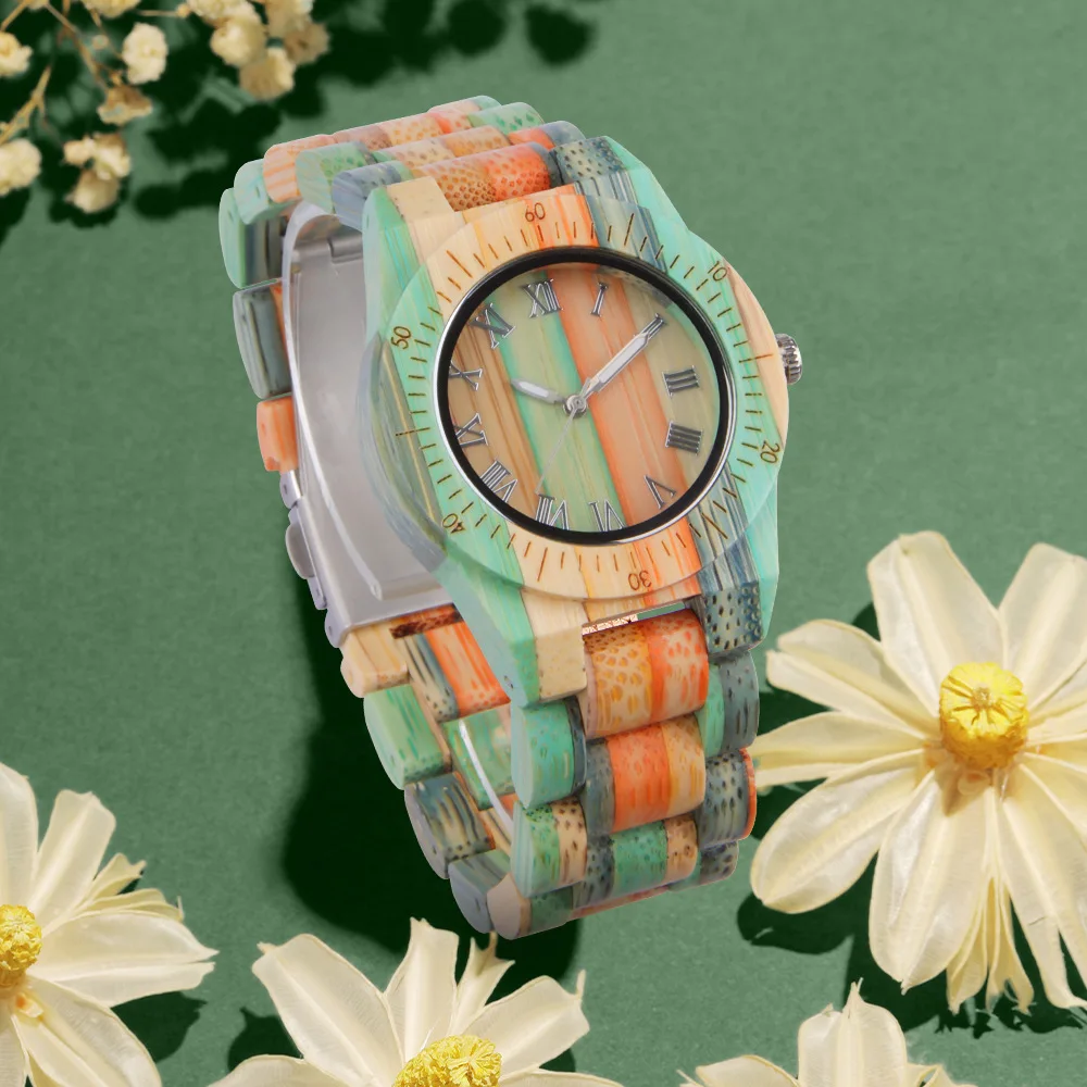 

Bamboo Watch for Women Fashion Colorful Quartz Wristwatches Wedding Day Anniversary Gifts for Wife Girlfriend Wood Wrist Wacthes