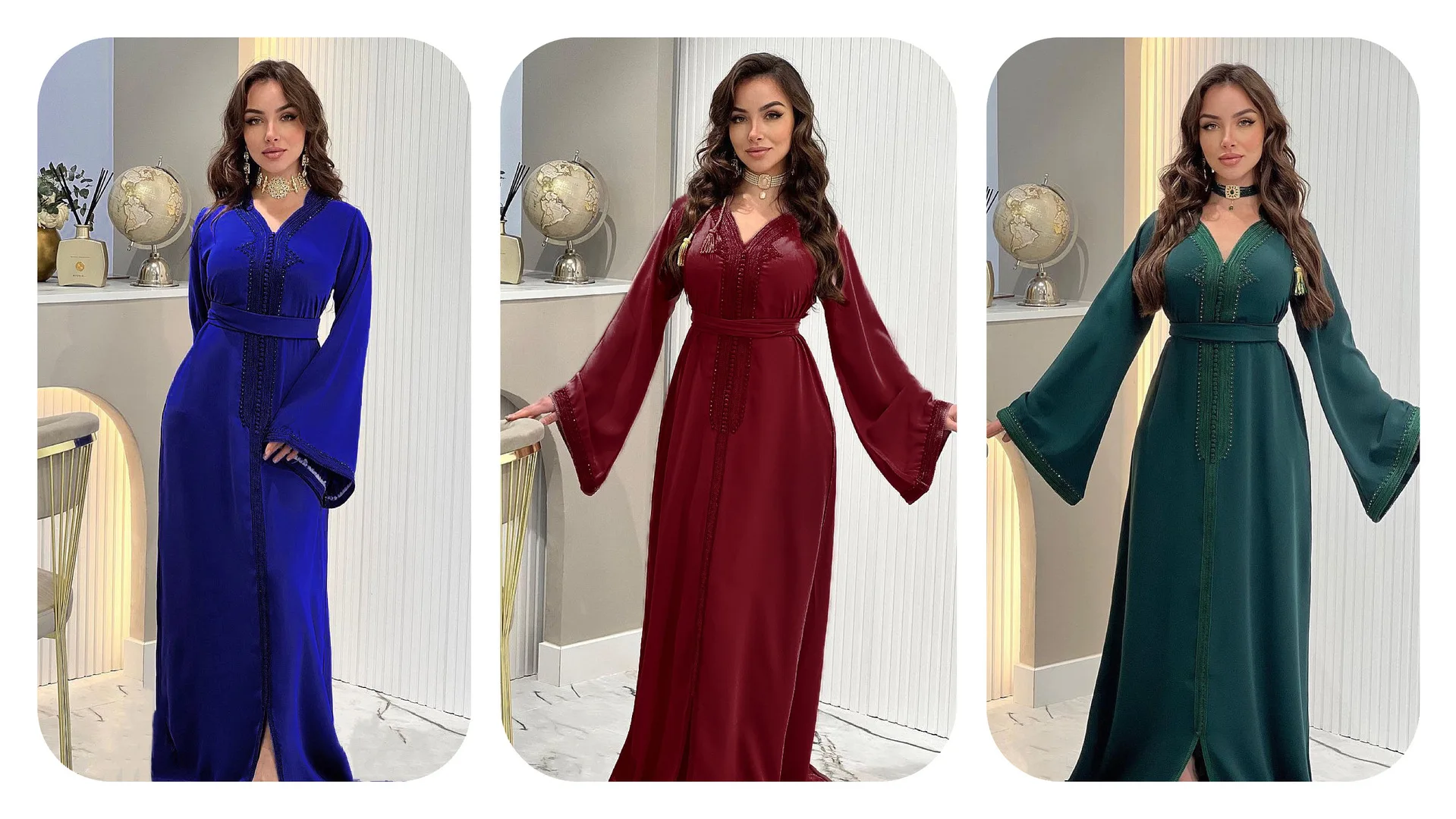 Jalabiya Middle Kaftan Women Eid Muslim Belt Dress Dubai Robe Islamic Abaya Turkey Party Dresses Ramadan Abayas Elegant