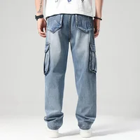 High Street Oversized Loose Cargo Jeans Men's Straight Casual Hip Hop Pants Classic Brand Male Multi-pocket Harem Denim Trousers 2
