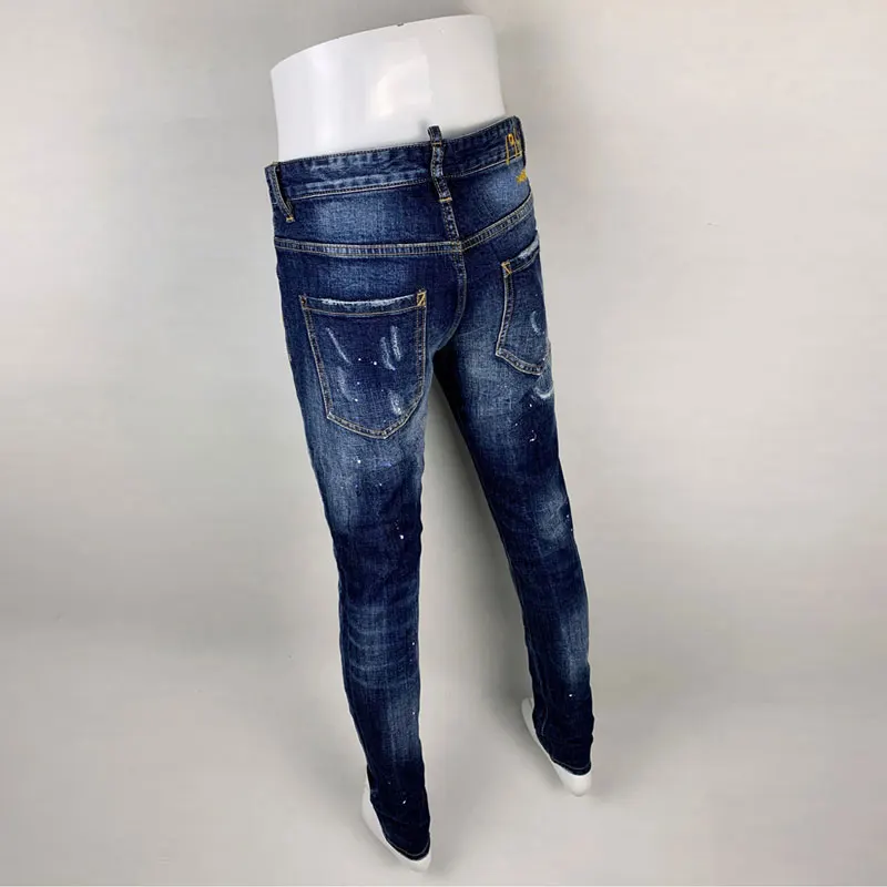 Street Fashion Men Jeans High Quality Retro Blue Elastic Slim Fit Ripped Jeans Men Embroidery Designer Denim Brand Pants Hombre