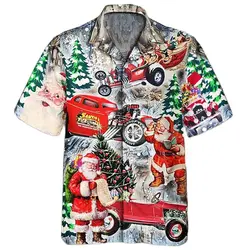 Chemises hawaïennes à manches courtes pour hommes, vêtements de plage, décontractés, avec bouton unique, imprimé 3D, pour noël, 5XL 