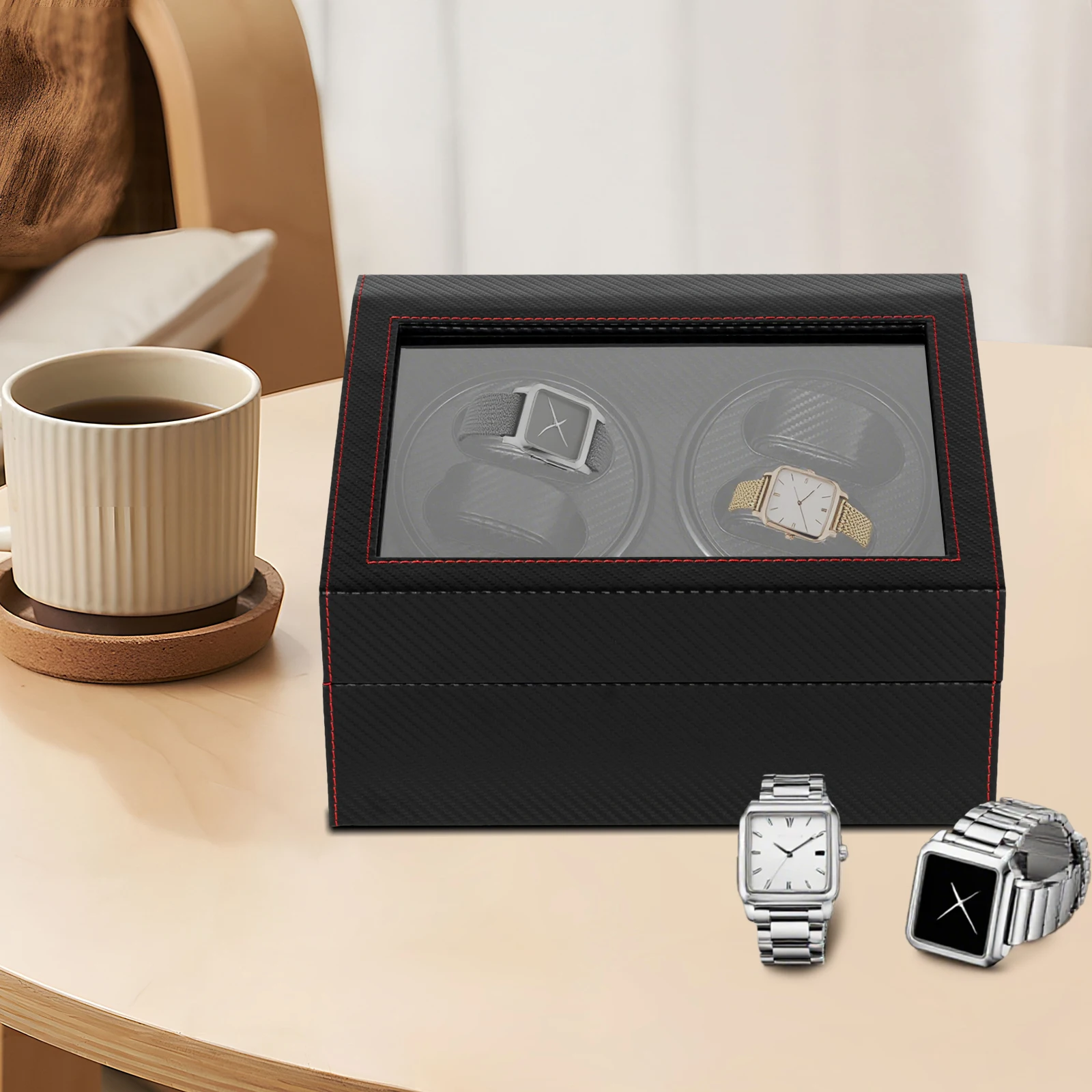 Automatic Watch Winder Display Box with 4+6 Slots for Men and Women, PU Leather Storage... - SKU LAWW1651 - UGI Packaging