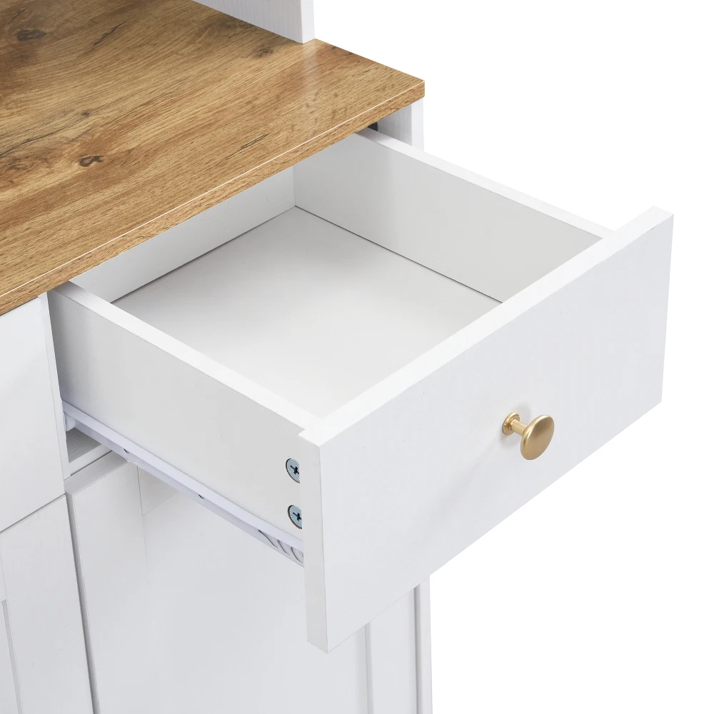  PINGGO Weißes Holz-Sideboard 94,5x30x175,5cm Aufbewahrungsschrank für Wohnzimmer Esszimmer – Detail 21
