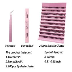 Premium DIY Lash Extension Kit - 200 Piece Cluster Lashes with Bond & Seal Accessories (30D Set)
