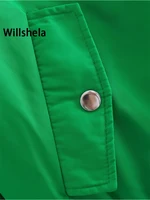 Willshela Women Fashion Oversized Bomber Jackets Coat With Pockets Front Zipper Vintage O-Neck Long Sleeves Female Chic Outwears - Image 4