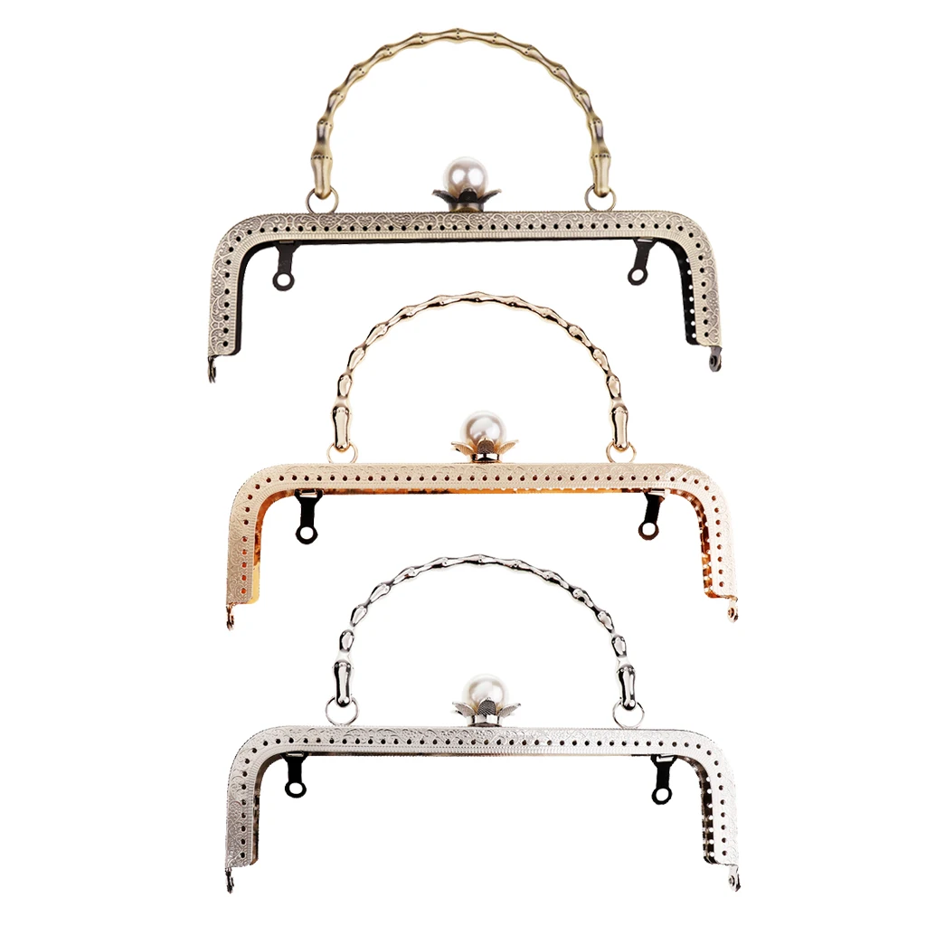 Cadre De Sac Carré En Métal Bronze De 20 Cm Avec Fermoir à Perles Et