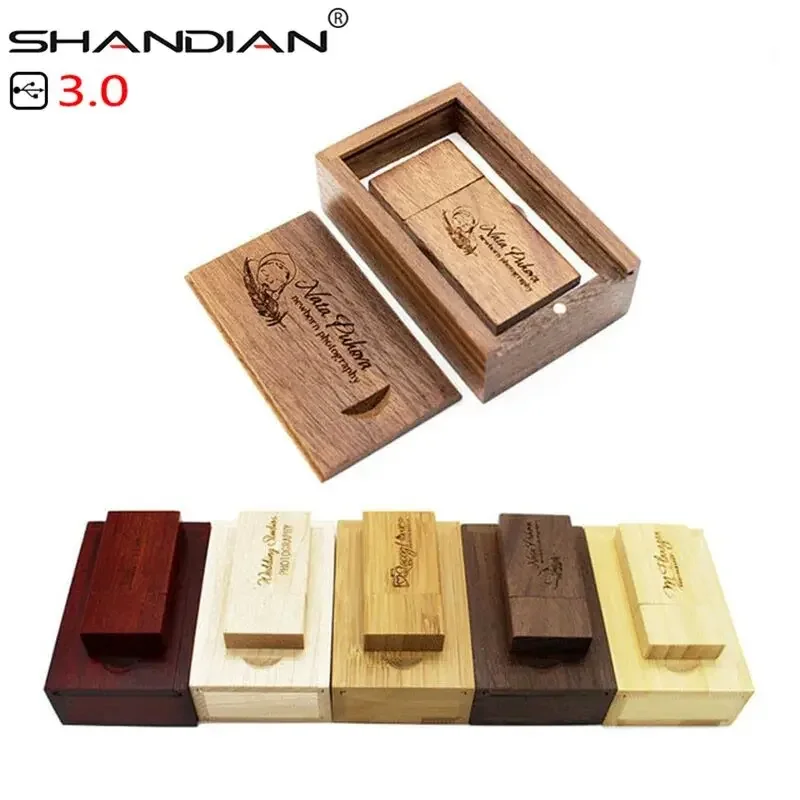 

SHANDIAN USB 3.0 Wooden usb with box USB flash drive pen driver wood chips pendrive 4GB 8GB 16G 32GB 64GB 1PCS free custom logo