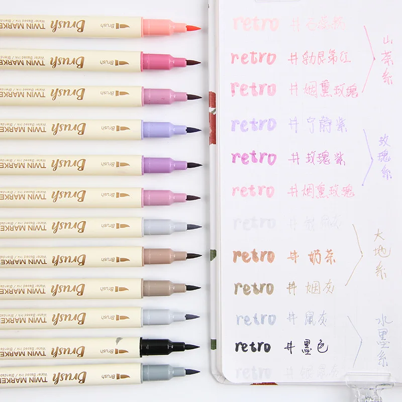 Calligraphy Brush Pen Set DIY Scrapbooking Crafts Soft Tip Dual side Fine Liner Art Lettering Drawing Markers 3pcs