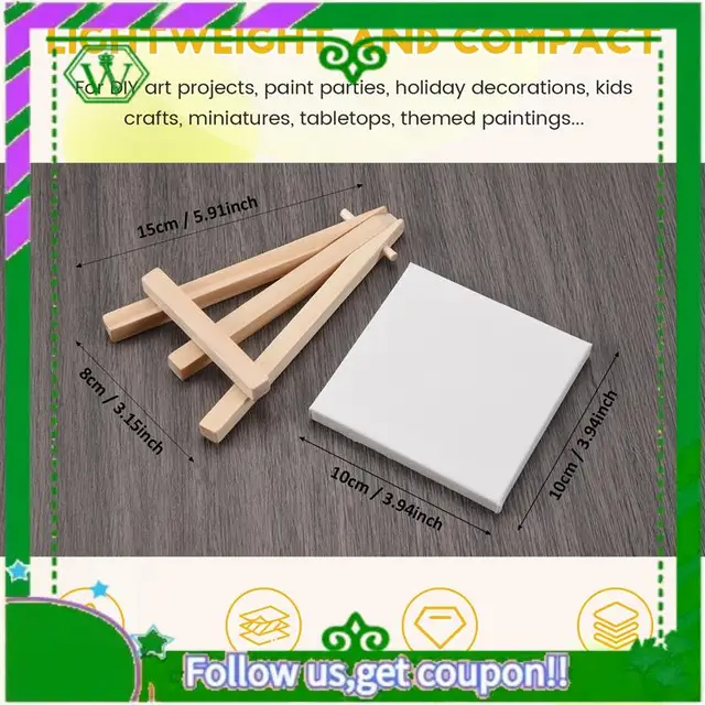 Reliable-14Pcs Mini Canvas And Easel Brush Set, Canvas 4X4 Inch, Pre-Stretched Canvas, Mini Painting Kit, Kids Painting Party 5