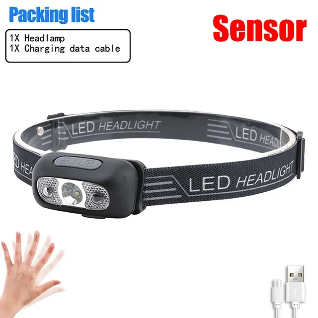 مصباح أمامي LED صغير قابل لإعادة الشحن مع مستشعر قوي، كشاف رأس USB، مصباح يدوي للرأس، إضاءة أمامية للتخييم والبحث (1-5 قطع)