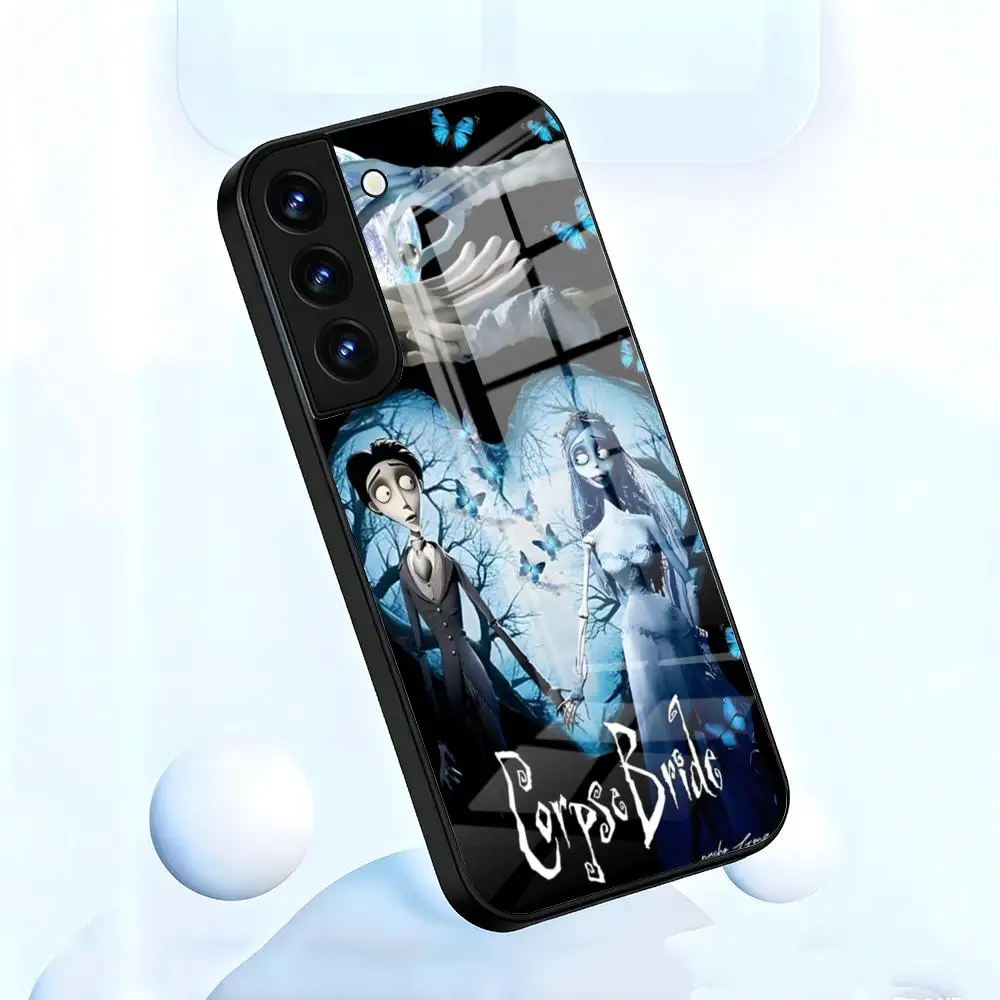Tim Burton C-Corpse B-Bride Themed Black Glass Phone Case