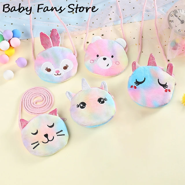 Cartoon Plush Shoulder Bag Unicorn Cat Bear Rabbit Coin Purse Winter Round Crossbody Bag Wallet Big Eyes Cute Handbags Children 1