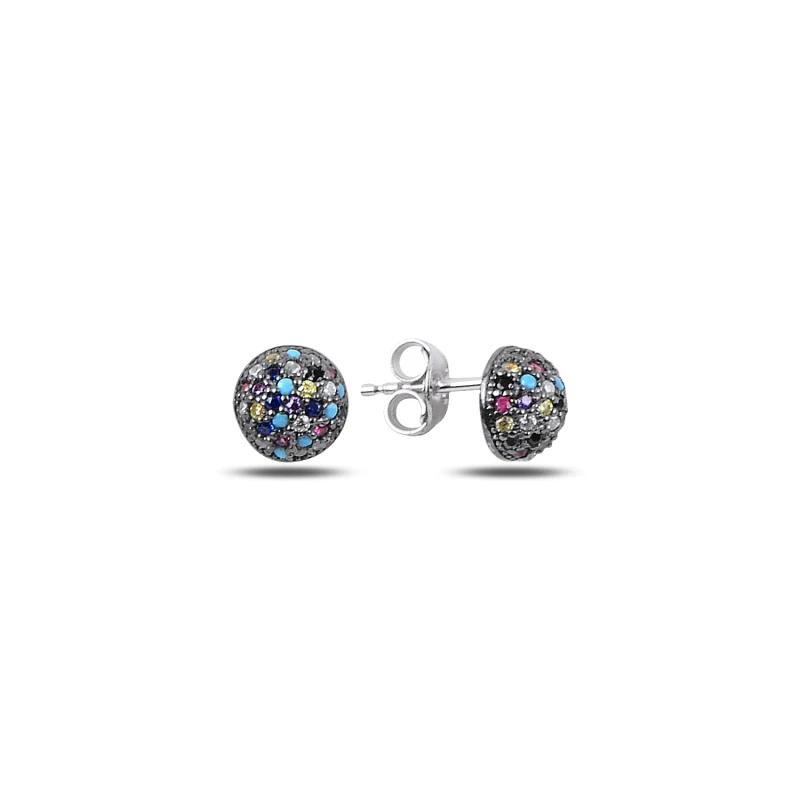 

Silver 925 Gauge Mixed Zircon 7mm Half Ball Earrings