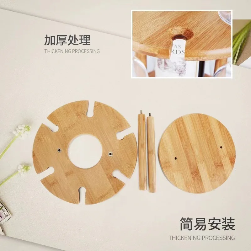 6 glass glasses 1 bamboo wine rack Wine Glass Drying Rack Bamboo Storage wine holder home and kitchen JUTUNZHU