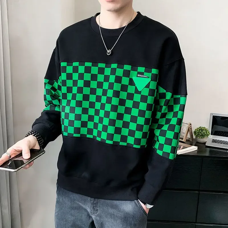 thumbnail image 1 of Camiseta para hombre, cuello redondo, jersey a cuadros, marca de alta calidad, top emo social, invierno, sudaderas a granel, moda Harajuku, ropa para hombre, 1 of 4