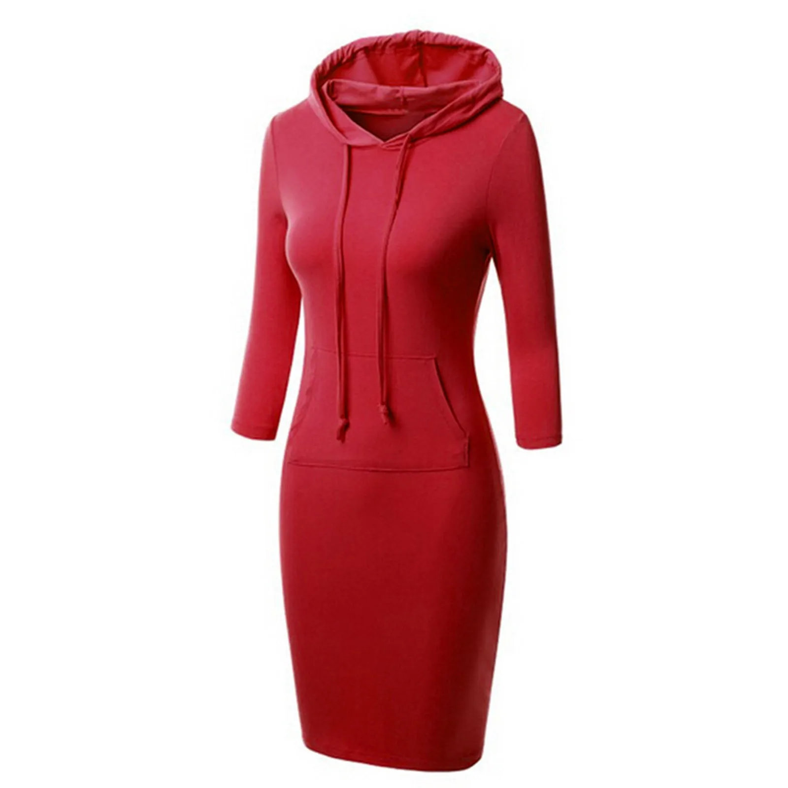 

Women Solid Pocket Knee Length Slim Casual Pullover Hoodie Dress Oversized Beach