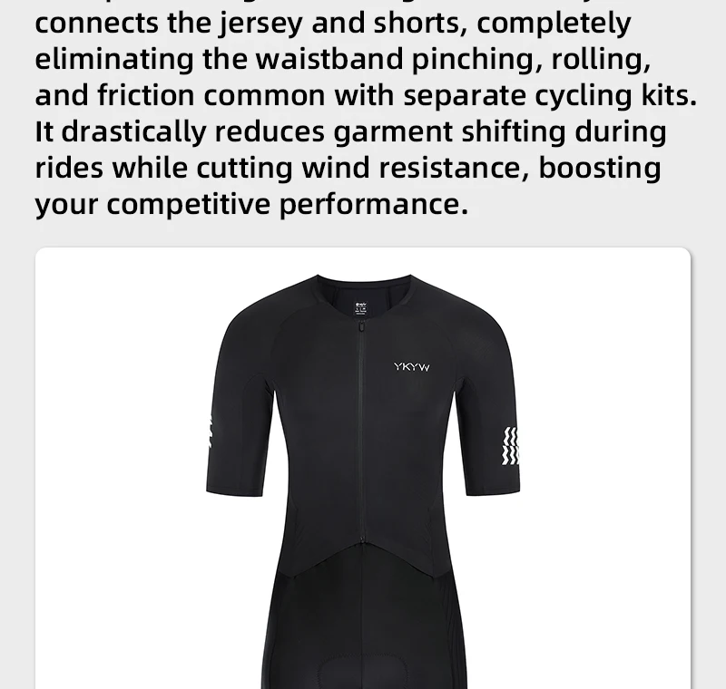 YKYWBIKE Einteiliger Radsport-Skinsuit mit italienischer Interface-Polsterung, aerodynamisches Profi-Elite-Rennrad-Set, Fahrradbekleidung, Shorts – Detail 10