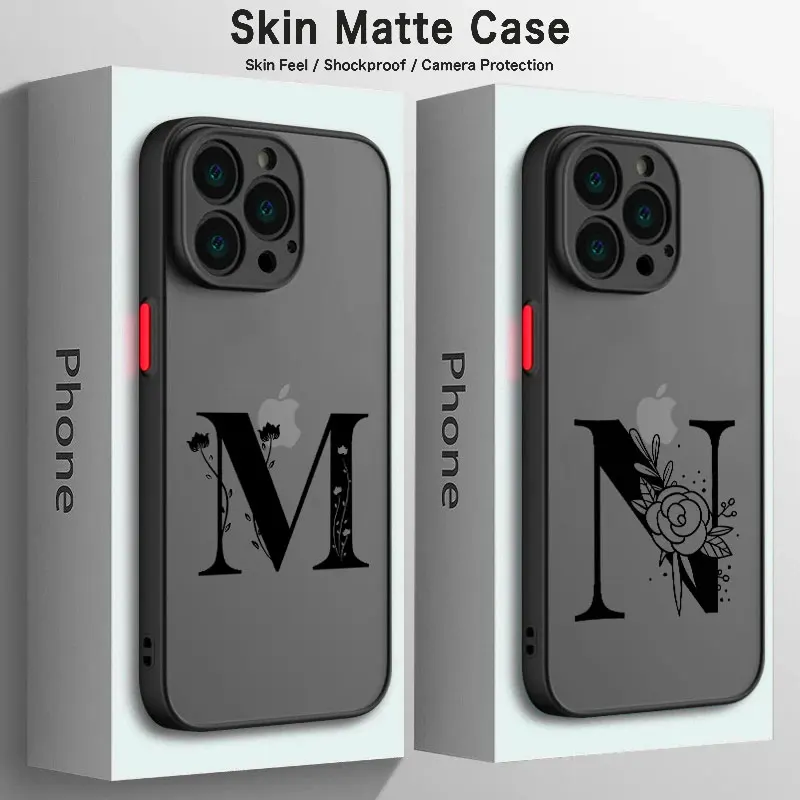 Letter M N O P Q R  Matte Case For iPhone 15 14 13 12 11 Pro Max Plus 13 Mini X XR XS MAX 8 7 Plus 6 Hard PC Coque Coupe  Fundas