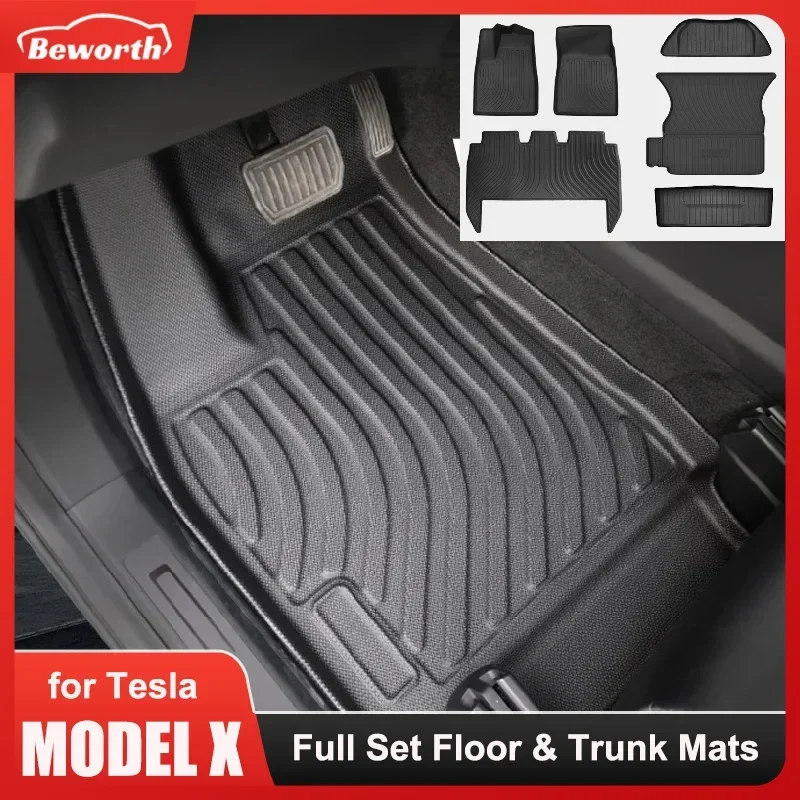 

Floor & Trunk Mats For Tesla Model X 5 6 7 Seaters TPE 3D Anti-Slip All-Weather Front Rear Trunk Pad Car Floor Liner Accessories