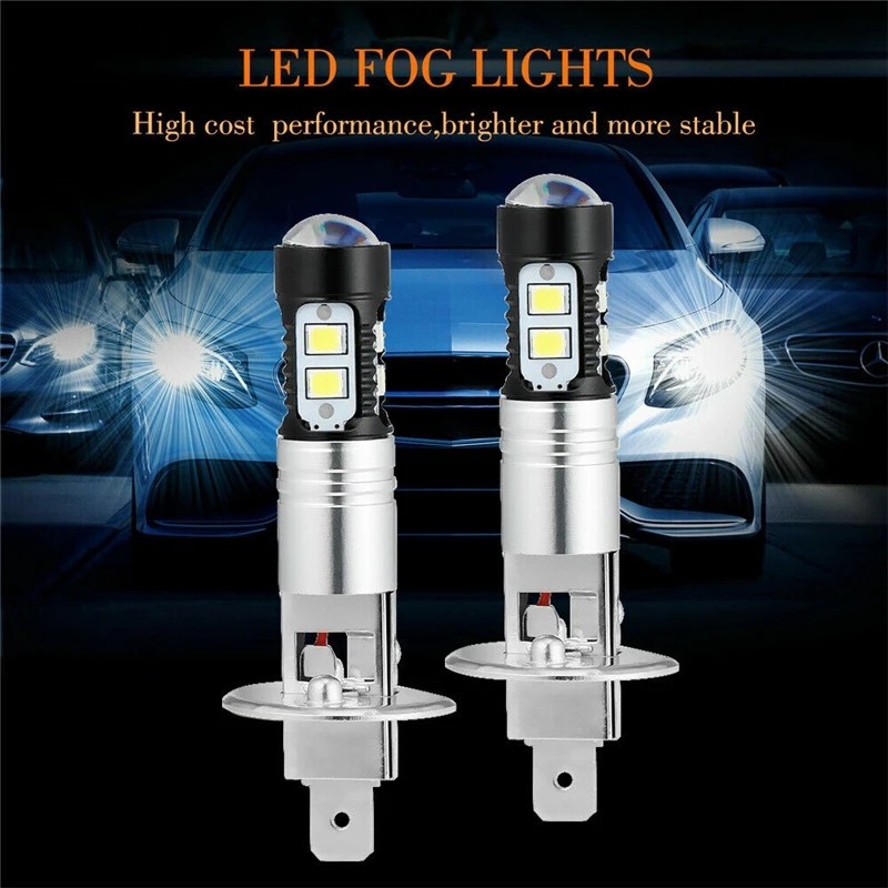 

2Pcs H1 6000K Super Bright White LED Headlight Bulb Kit High-Beam Replacement Auto Fog Lamp Driving Daytime Running Light
