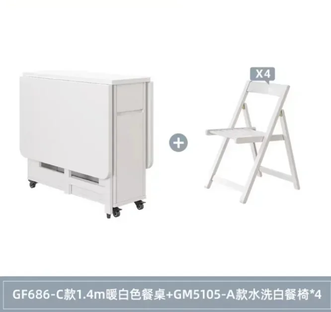 Space-saving Folding Dining Table and Chairs Household Simple Modern Movable Solid Wood Folding Dining Table