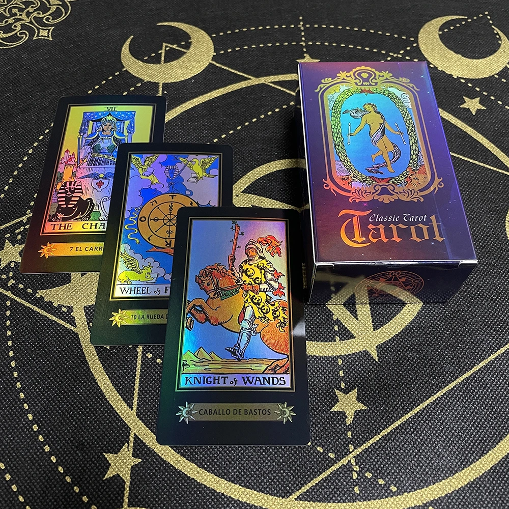Shining Shine Holographic Tarot Cards in Spanish Divination Deck for