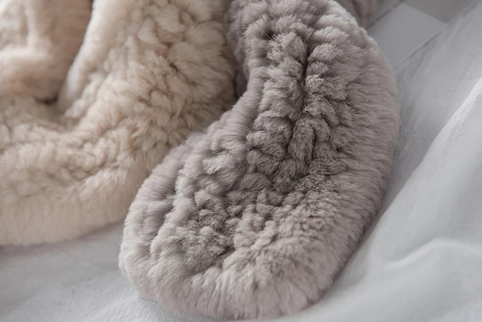 Weibliche Weiße Luxus Frauen Schal Klassische Echt Rex Kaninchen Fell Wraps Mode Damen Winter Schals – Detail 14