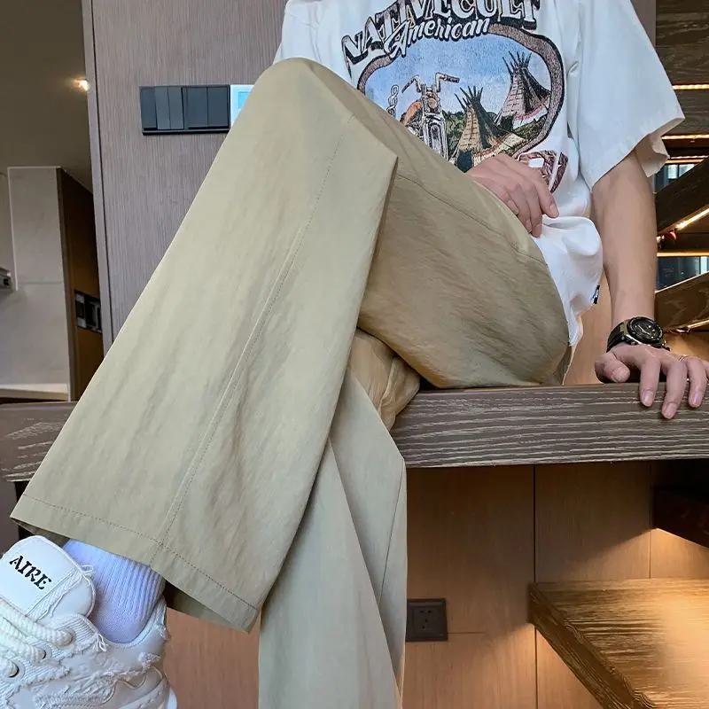 Cotton and Pants Summer Loose Fitting Leisure New Motion Sagging Sensation Straight Cylinder Sweatpants  Men's Pants Solid Color