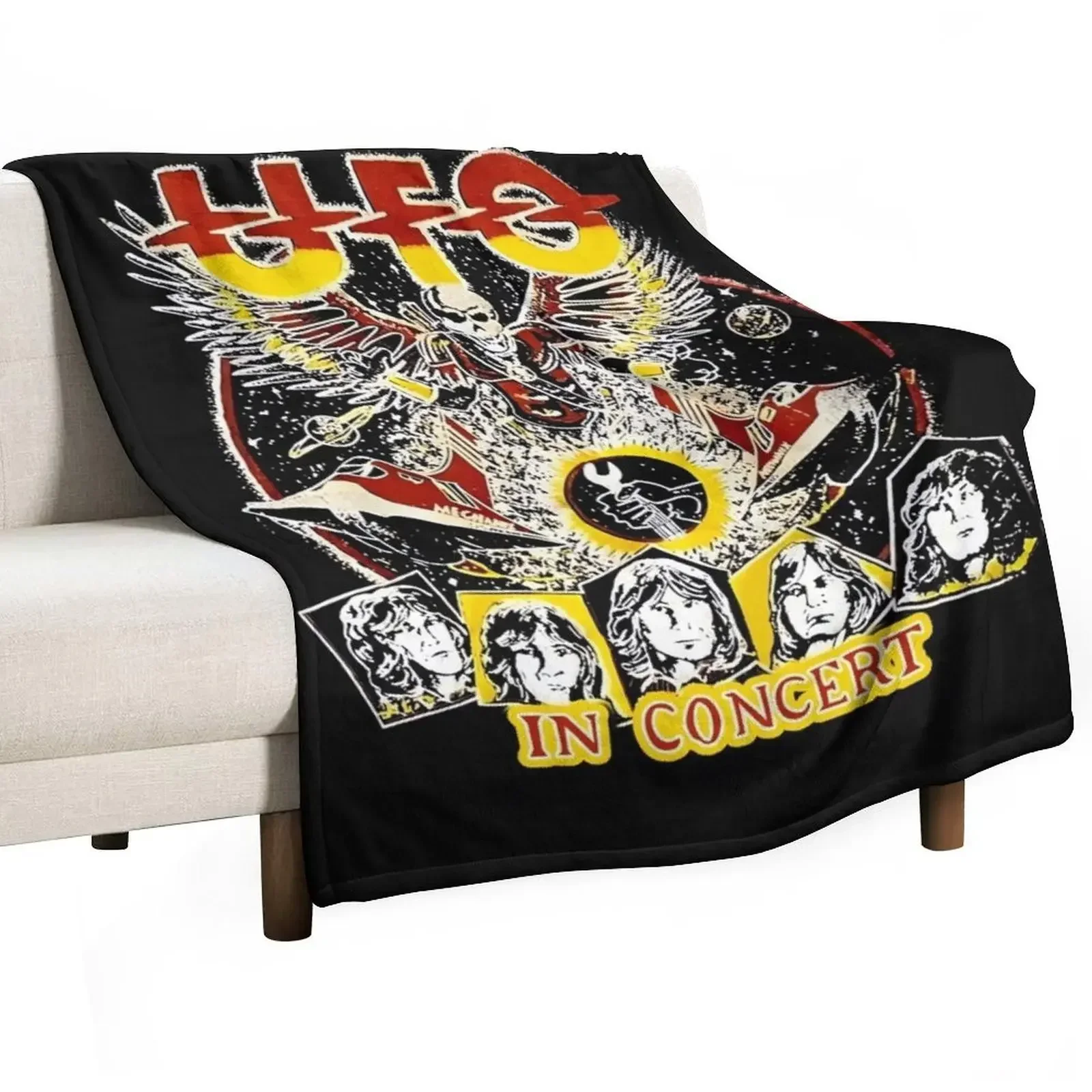 

Vintage 80s UFO Band Concert Tour Throw Blanket Cute Plush Nap warm winter Blankets