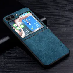 Premium PU Leather Scratch - Resistant Solid Phone Case for Galaxy Z Flip 7 (Dark Blue)