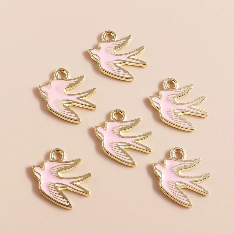 Leslie 10 Stück Emaille Niedliche Vogel Schwalbe Charms Anhänger für Schmuckherstellung Halskette Ohrringe DIY Zubehör Zubehör – Detail 5