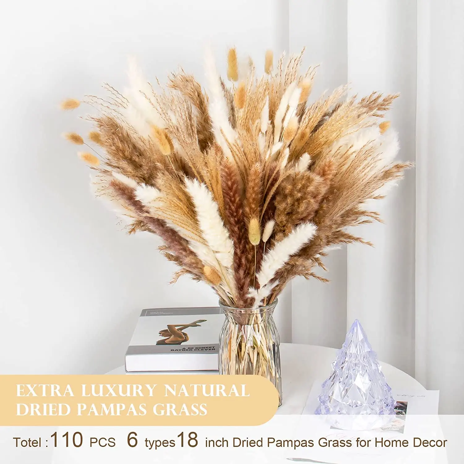 

110 pieces of fluffy reed bouquet suitable for country home table decoration, rabbit tail grass, wedding and birthday decoration