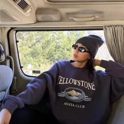 Yellowstone Avata Club Retro Style Women Sweatshirts Autumn Long Sleeve Thick Fleece Warm Pullover Crewneck Loose Casual Jumper