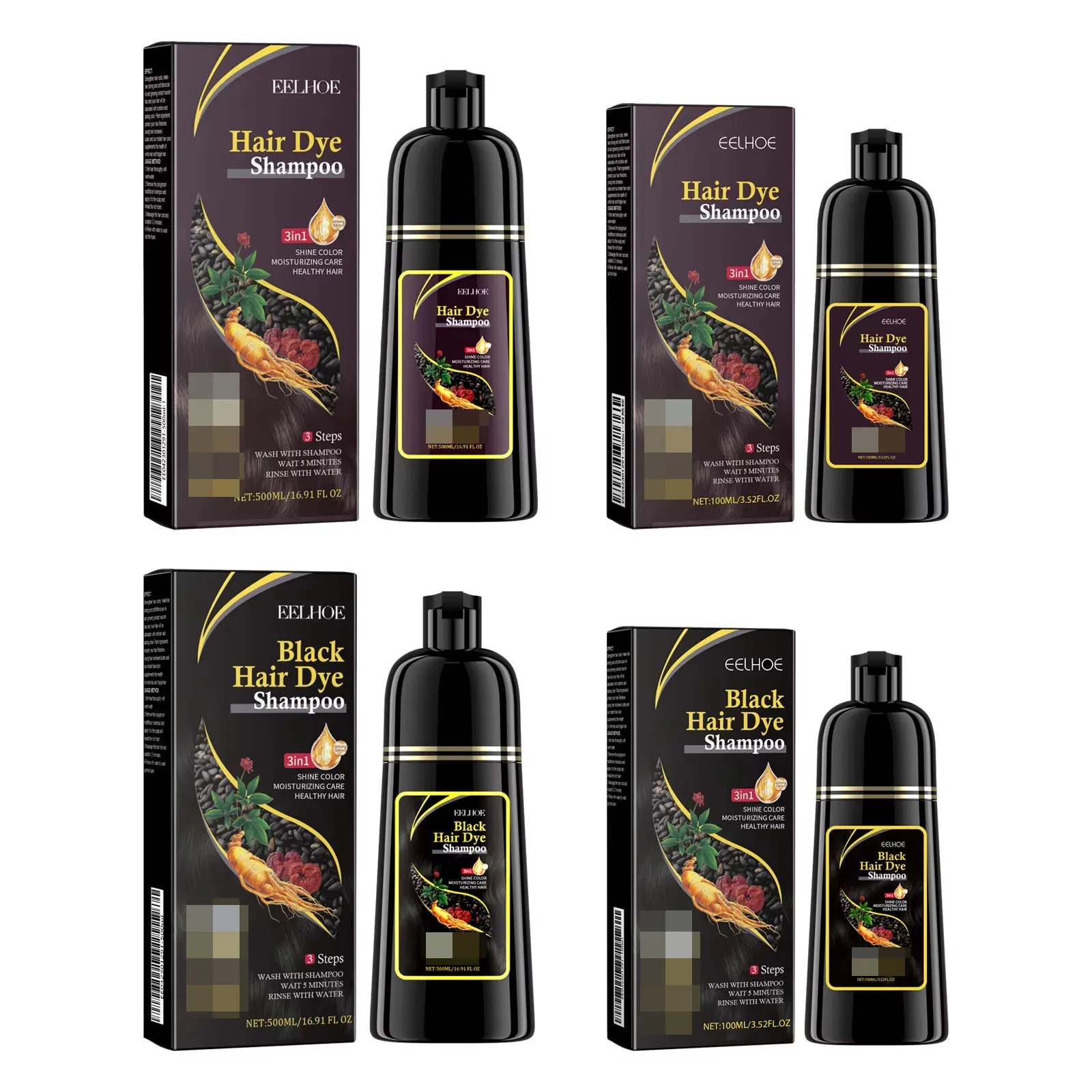500ml Natural Herbal Hair Dye Shampoo 3 in 1 Change Hair Color Gray Hair to Dark Brown Black Deep Nourishing Fashion Hair Care 6